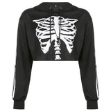 Y2K Goth Sweatshirts Women Cartoon Skeleton Print Crop Shirts Casual Fashion 90s Hooded Outfits Joggers