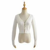 New Autumn Style Cardigan V-Collar Button High Waist Exposed Navel Short Slim Women's Sweater-Outfit