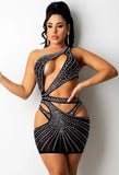 Sexy Hollow Out Rhinestone Sleeveless Bodycon