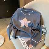 Winter Casual Knitting Long Sleeve Heart Appliques Pullovers For Women Vintage Loose Fit Grey Knitwear Sweater Cozy Top-Outfit