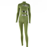 Black Long Sleeve Jumpsuit For Women Hollow Cut Out Bodycon Sexy Rompers Femme One Piece Sexy Club Outfits Overalls