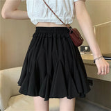 Women Pleated High Waist Fashion Solid Korean Style All-match Mini Summer Newest Simple Streetwear Holiday Female