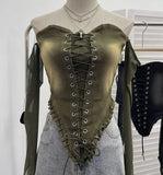 Sexy Tset Blouse Irregular Cowboy Splicing Mesh Yarn Tie With Short T-Shirt