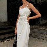 Midi Backless Dress Women Hollow Out 2023 Summer Bandage Sexy Beach Spaghetti Strap Black Casual Dresses SY21070PF-Outfit
