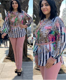 2 Piece Set African Clothes Africa 2023 Dashiki Fashion Print Dresses Suit Bazin Top Pants Elastic Party Plus Size Clothing-Outfit