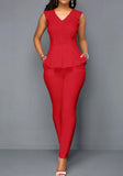 Formal V-neck Sleeveless Solid Regular Two Piece Pants