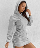Sexy Wind Breeze Drawstring Design Hooded Bag Long-Sleeved Dress