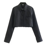 Women Fashion Loose Cropped Shirts Vintage Long Sleeve Front Button Female Blouses Blusas Chic Tops-Outfit