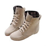 Suede Leather Ankle Boots Casual Lace Up Winter Boots Comfortable Soft Rubber Solid Black Flat Shoes Plus Size Female
