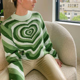 Knitting Sweaters 90s Vintage Heart Print Long Sleeve Pullovers Y2K Aesthetic Jumpers Women Autumn Winter Knitwear-Outfit