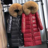 Natural Raccoon Fur Collar Hooded Winter Down Jacket Women 90% White Duck Down Thick Warm Park Female Long Snow