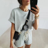 Summer Women's Suit Two Pieces Tracksuit Short Sleeve Sports Suits Women 2021 Casual Tracksuits Elastic Waist Lady
