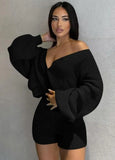 Winter Casual Knitting Top and Shorts Matching 2PC