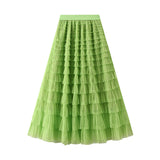 Yarn Lotus Leaf Side Temperament Skirt Women's Dress 2025 Spring And Autumn New Famous Woman Long Dress Thin Cake Skirt