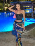 Kliou Mesh Aesthetic Print Skirts Women Stunning Sexy Irregular Shape Unique Style Side Lace Clothing Clubwear Female