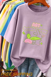 100 Cotton L-5XL Plus Size T Shirt Cartoon Print Tshirt Short Sleeve Women's Top Summer Kawaii Couple O Neck T Shirts-Outfit