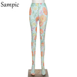 Fashion 90s Sexy Women Casual Summer Mesh Floral Print Chic Y2K Pants Skinny See Through Trousers Female Pants
