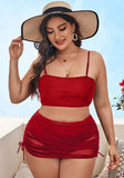 Solid Cover Up Skirt Plus Size Three Piece