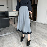 Mink Hair Half-Length Skirt Children's Autumn And Winter Korean High-Waisted Hip-Covering Knitted Skirt Medium-Long Agaric Pleated Skirt-Outfit