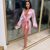 hirigin Aesthetic Cardigan Long Sleeve Midi Bandage Dress Money Pajamas Fall Clothes for Women 2020 Fashion Sexy Lounge