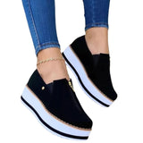 PU Leather Women's Shoes Thick Bottom Women's Casual Sports Shoes 2022 Spring And Autumn New Zipper Wedge Shoes