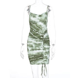 2020 sleeveless ruched bandage tie dye print sexy mini dress summer women fashion streetwear outfits