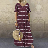 Woherb Summer Dress Wishv-Neck Lotus Sleeve Striped Print Dress Plus Size Casual Dress-Outfit