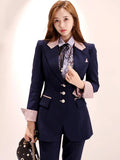 2 Pieces Outfit Suits Women Chic Temperament Formal Single Breasted Tops Coat Blazer Suit Trousers Long Pants Slim Sets-Outfit