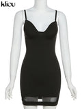 Kliou Patchwork Mesh Mini Dress Women Body-Shaping Strapless Solid Camisole Attirewear Sexy Cleavage Sleeveless Club Female