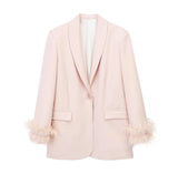 Spring Style Feather Straight Suit Jacket 8216707 High Waist Trousers 8470707-Outfit
