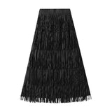 Women Tassel Splicing Pleated Skirt Elegant Elastic Waist All Match A-line Long Skirt For Spring Summer QT2140-Outfit