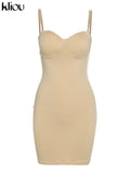 Kliou Solid Spahgetti Strap Mini Dress Women Sexy Camisole Body-Shaping Cleavage Hip Skirt Midnight Style Female Party Clubwear 1028-0-Outfit