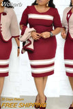 Dresses for Women 2 Piece Set Dashiki Stripe Pint Mom Coat Dress African Clothes Bazin Rich Fashion Robe Africaine Femme-Outfit