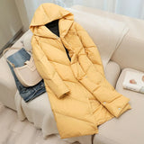 2022 New Winter Hooded Ultra Light Feather Long Down Jacket Women Loose Fit Warmth Solid Color Fluffy Puffer Casual