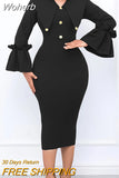 Fashion Sexy Dress Evening Midi Dress Women Party Club Flare Sleeves Bodycon Peach Hip Elegant Long Dresses For Woman-Outfit