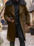 Men's Casual Large Wool Collar This Coat Solid Color Double Buckle Men's Coat To Keep