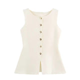 Gold Knitted Vest Shirt 10 Women's 041 Simple Single Buckle