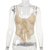 Women Fashion With Ruffled Front Tied Semi-sheer Tank Tops Sexy Backless Thin Straps Female Camis Mujer YL24044DGO-Outfit