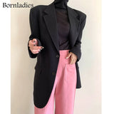 Bornladies 2022 Korean Style Loose Women Blazer Coats Autumn Single Breasted Female Chic Suit Jacket Full Sleeve