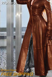 Leather Clothing with Stand Collar Zipper Women Long Trench Coat Solid Color Long Sleeve Slim Fashion Casual Sexy-Outfit