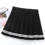 Fashion Striped Women Pleated Skirt High Waist Zipper Summer JK Girls Dancing Mini Skirt Korean Sweet Summer Black