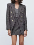 Women Autumn Skirts Suits 2 pieces Sets 2023 Casual Veins Plaid Blazers Coats and Skirt Female Elegant OL Suit Clothing-Outfit