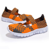 Mesh Woven Flat Shoes Casual Slip on Breathable Soft Platform Summer Sneakers Fashion Light Weight Elastic Trainer