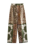 Retro Women's 2 Piece Set Fashion Print Bat Wing Sleeved Shirt Wide Leg Pants Suits 2023 Casual Lady High Street Outfits-Outfit