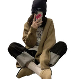 Woherb Sweater Cardigan 2024 New Autumn Winter Languid Lazy Wind V Collar Show Thin Pure Color Loose Korean Version Temperament Coat Female-Outfit