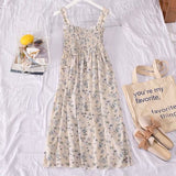 Women Sweet Girls Retros Floral Basic Sundress Summer Spaghetti Strap Mid-calf Stretchy A-line Causal Holiday