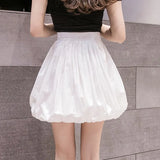 Fashion Women Ball Gown Skirt Korean High Waist Solid Color Pocket Zipper Mini Skirt Summer Girls Casual Black White