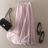 Woherb Elastic 3 Layers Waist Ball Gown Gauze Tutu Skirt Elegant Vintage Mesh Long Tulle Skirt For Spring Autumn QT2117 1215-0-Outfit