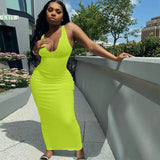 2021 Sleeveless Solid Square Collar Ribbed Skinny Maxi Dress Spring Summer Women Fashion Sexy Streetwear Lounghe