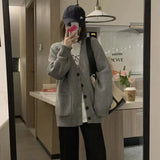 Woherb Sweater Cardigan 2024 New Autumn Winter Languid Lazy Wind V Collar Show Thin Pure Color Loose Korean Version Temperament Coat Female-Outfit